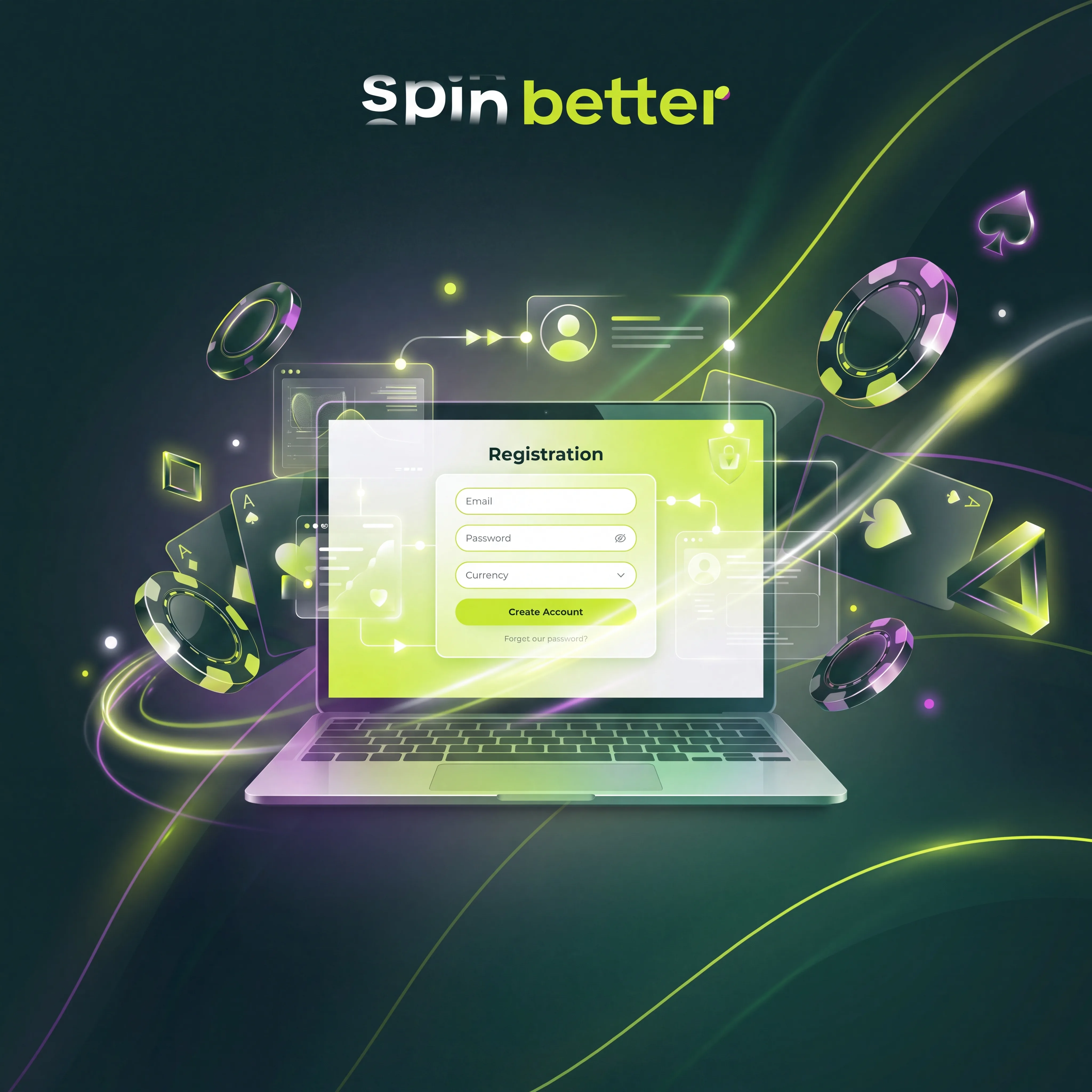 SpinBetter Registrierungsansicht auf einem Laptop